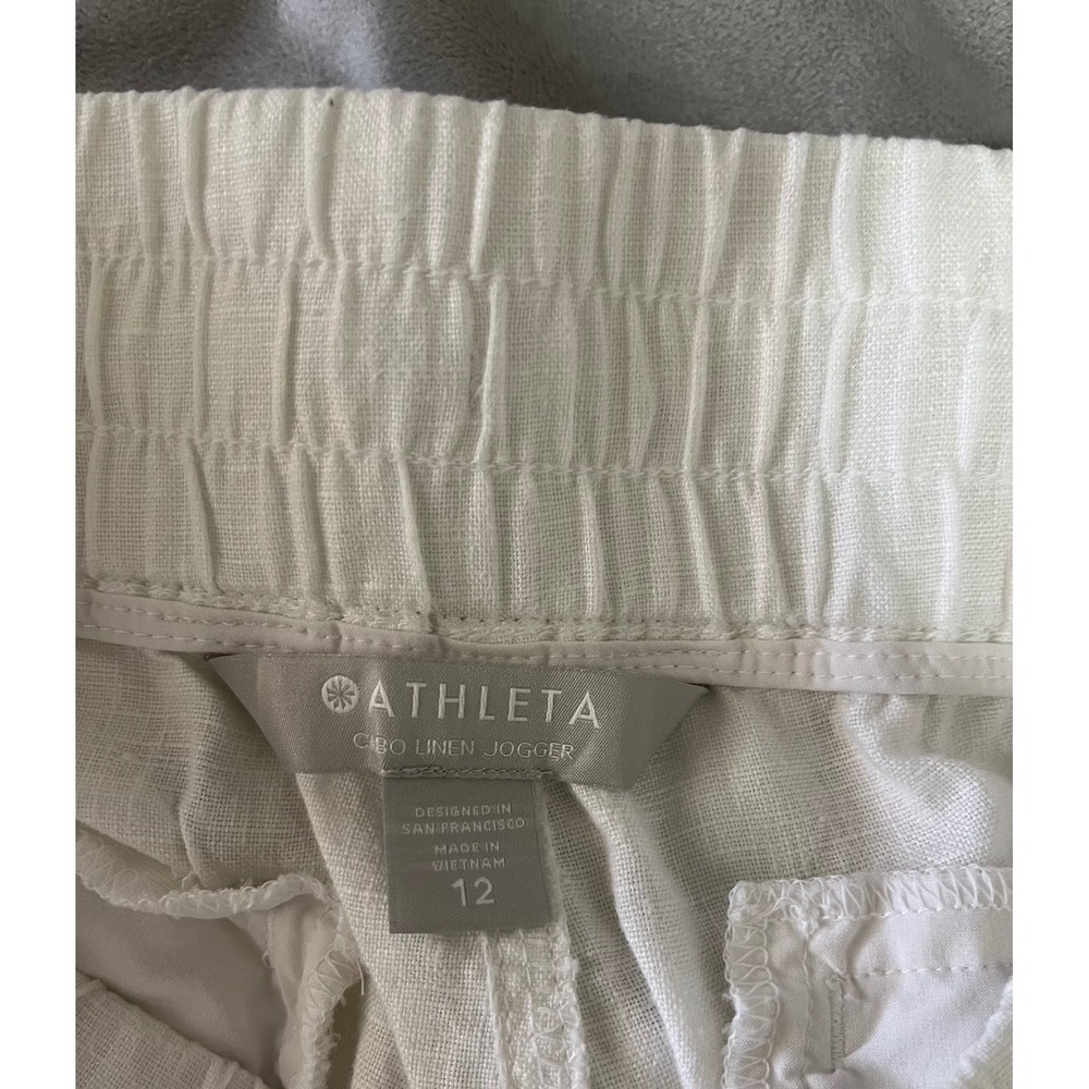 Athleta Cabo Linen Jogger White 100% Linen Smocked Pants Size 12 RN 54023 - Picture 3 of 7